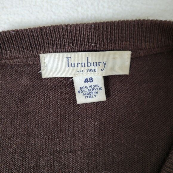 Turnbury Sweater Mens Size 48 Extra Fine Merino Wool V-Neck Pullover Brown Italy - Picture 11 of 16
